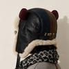 Unisex Winter Fleece Lined Aviator Hat With Bear Ear Detail Faux Leather Warm Beanie Cold Weather Outdoor Use