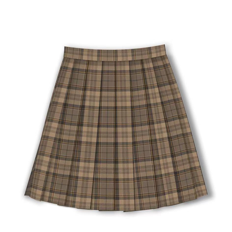 Japanese JK School Uniform Plaid Skirt Set - Women's Short Sleeve Pleated Skirt
