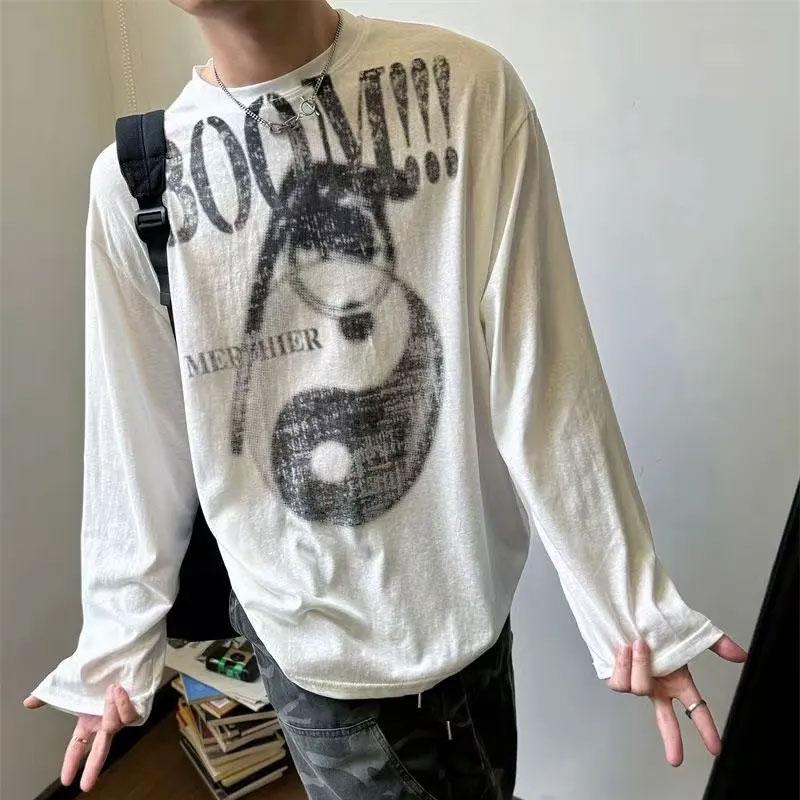 

Men s Fall White Boom Tai Chi Print Oversized Long Sleeve T Shirt S білий