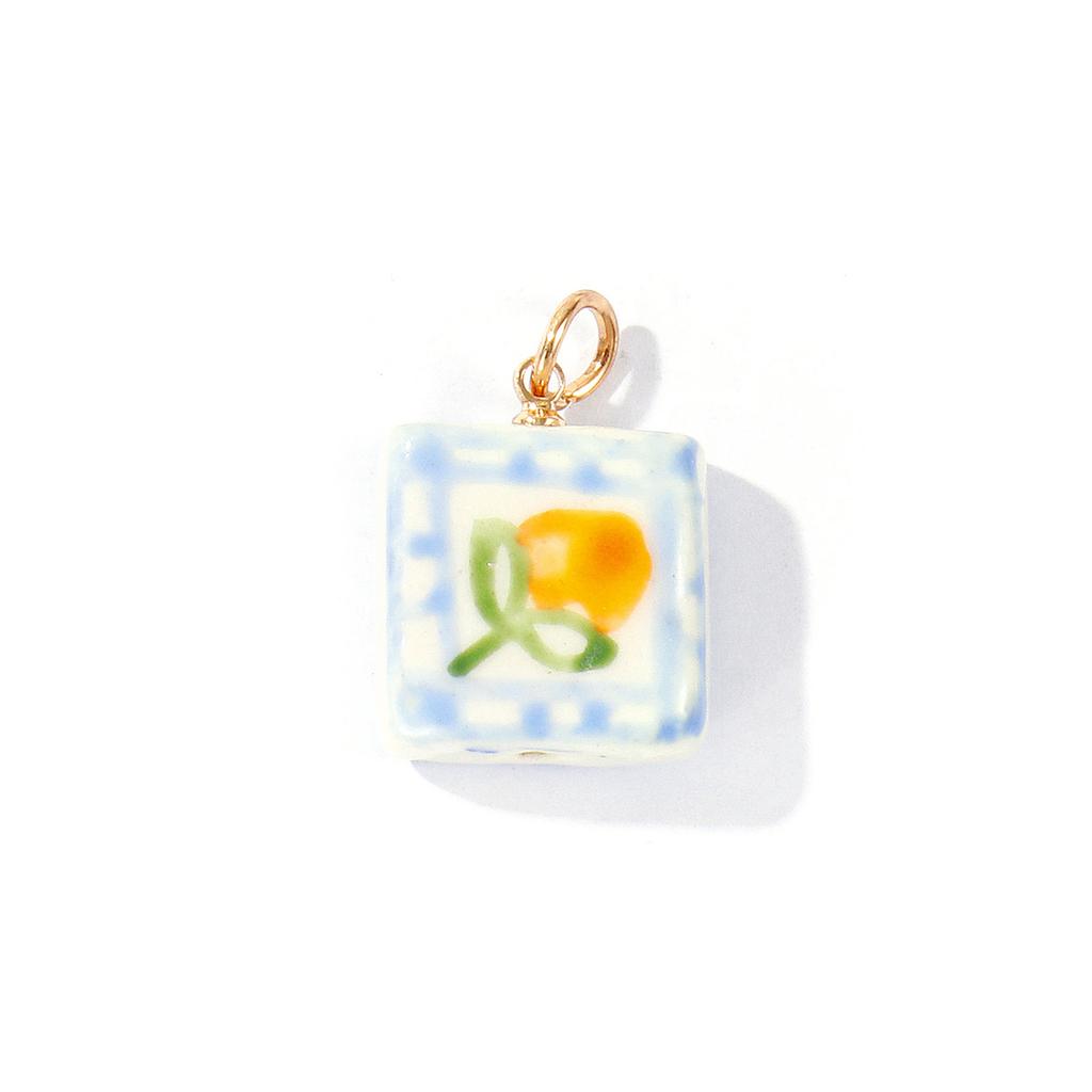 2 Pcs Ceramic Charms Multicolor Flower Rainbow Hand Drawing Double Sided Brass 18K Gold Plated Pendants For DIY Necklace Making