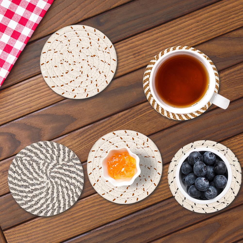 8 Pcs Drink Coasters with Rack Woven Coasters Minimalist Cup Coasters Round Woven Mats for Dining Table Centerpiece Decor