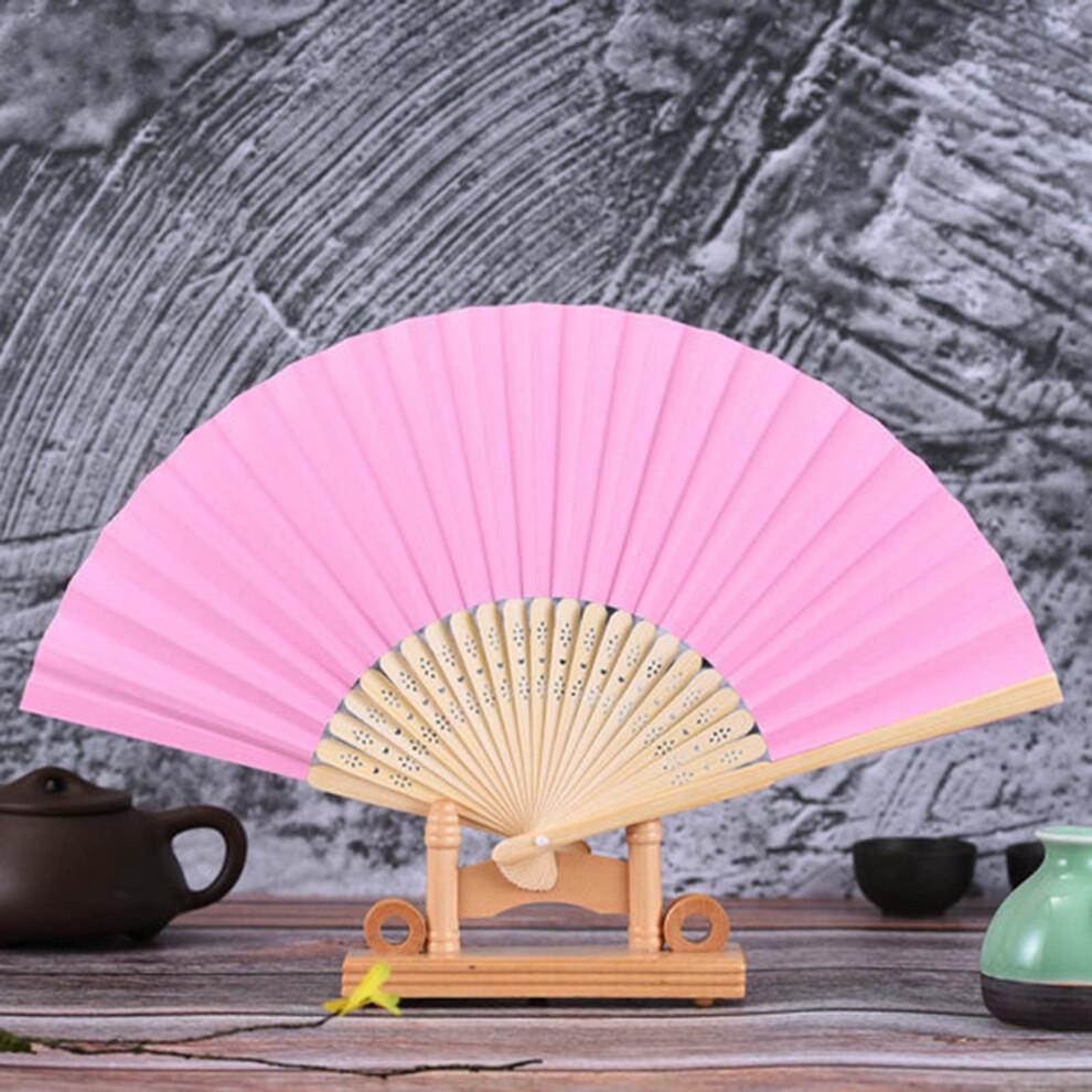 Silk Bamboo Handheld Folding Fan – Pink, Compatible with Japanese/Chinese Traditional Events, Wedding, Church, Party Favors & Gifts