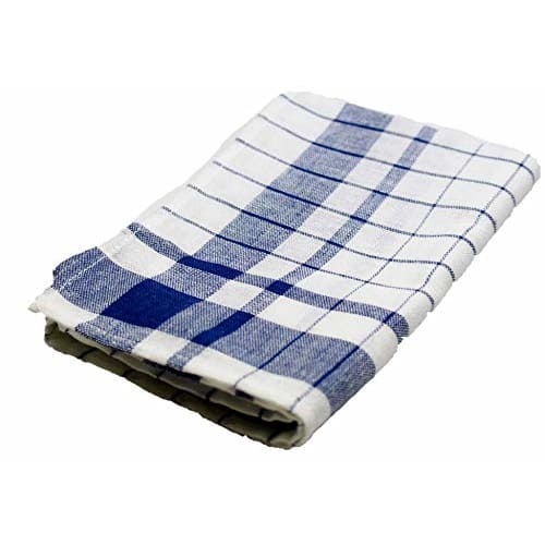 Made in Japan, Linen Blend Glass Towels, 50% Cotton, 50% Linen, 40x70cm, Professional/Commercial Use [10-Count] (Blue Checkered)