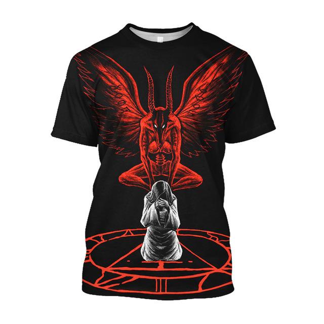 Baibao QIQI Jumeast 3D Evil Satanisme Satan Gedrukt Heren T-shirts Grunge Y2K Casual T-shirts Horror Mode Streetwear T-shirty Gothic Tops XL