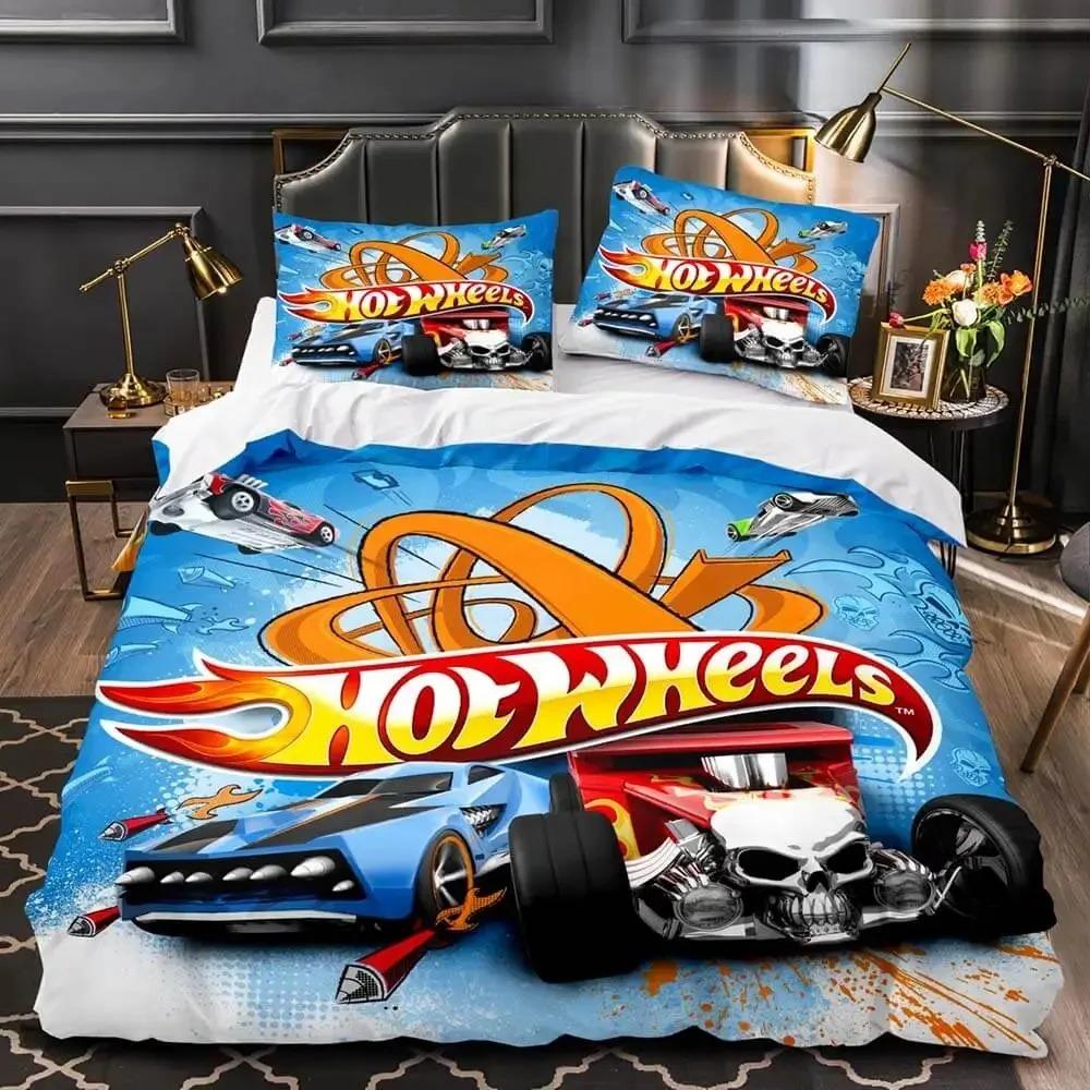 Poszwa na kołdrę z nadrukiem 3D Hot Wheel Monster Truck, poszewka na poduszkę, zestaw pościeli w rozmiarze Twin, Full, Queen, King do dekoracji sypialni 01
