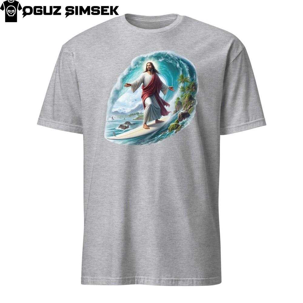 

Surfing Jesus Graphic Tee Unisex Short Sleeve Beach Christian T-Shirt S-3XL M