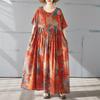 Krátký rukáv Plus size Bavlněné vintage květinové nové šaty pro ženy ležérní volné dlouhé letní šaty