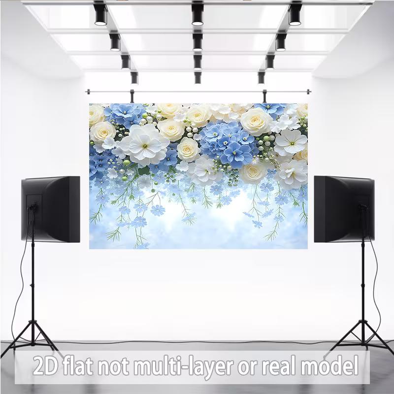 2D Flat Printing Party Backdrop Romantic Cascading Floral Scene