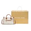 Michael Kors Carine Gold Logo Pendant Classic Print Faux Leather Boston Bag Women Handbags Brown Gray 35F2GCCS2B-150