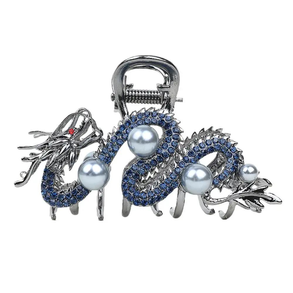Chinese Dragon Year Hair Clips Hair Accessories for Women Girl Red Bead Metal Rhinestone Hair Pin Fashion Jewelry