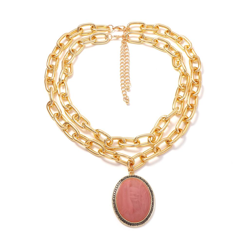 Fashion Trend Casual Versatile Alloy Resin Pendant Double Chain Daily Commuter Women's Necklace