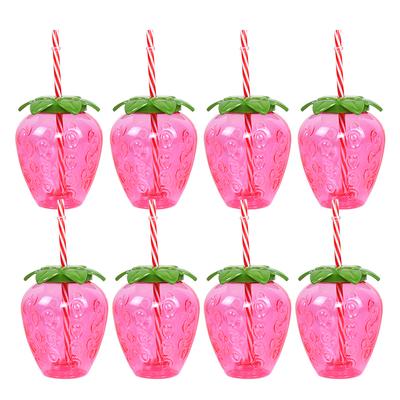 8Pcs Plastic Pineapple Cups with Straw Strawberry Drinking Cup Hawaiian Luau Party Decor Tropical Summer Beach Birthday Supplies