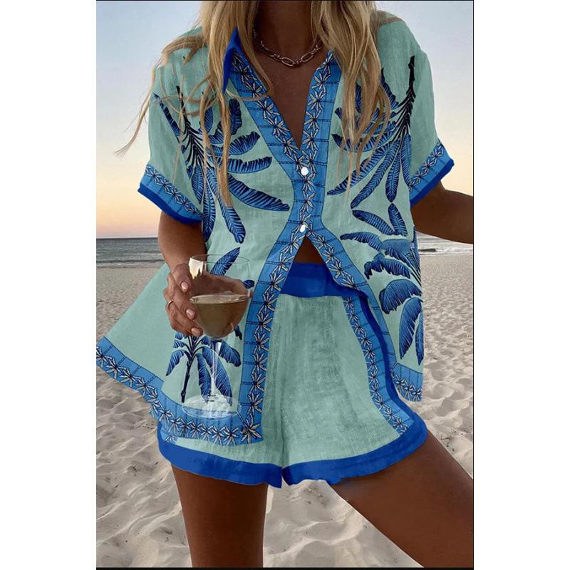 European and American Personalized Large Size Digital 1D Printing New Casual Summer Top Women's Suit 1116