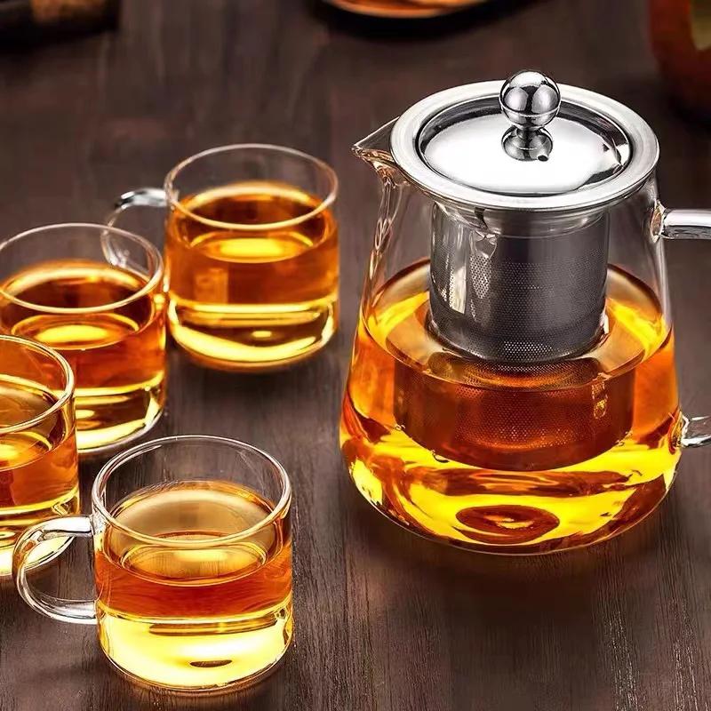 Heat Resistant Glass Teapot With Stainless Steel Tea Strainer Infuser Flower Kettle Kung Fu Teawear Set Puer Oolong Pot
