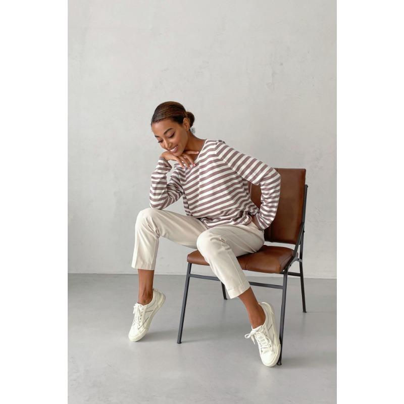 Round Neck Knitted Striped Sweater All-match Classic Retro Striped Pullover Sweater Women