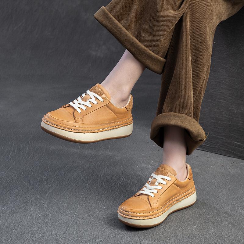 Fashion Top Quality 4.5CM 2025 Spring Summer New Style Vintage Handmade Color Scrubbing Versatile Flat Shoes Simple Sports Women's Shoes