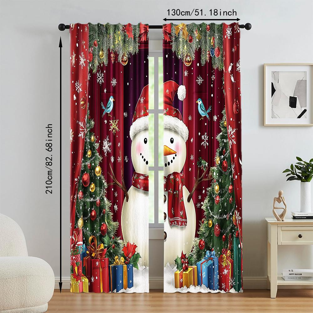 2 stuks Kerst Raamgordijn Sneeuwpop Kerstboom Designs Met Sneeuwvlokken Tunnelzak Polyester Materiaal Voor Woonkamer Keuken
