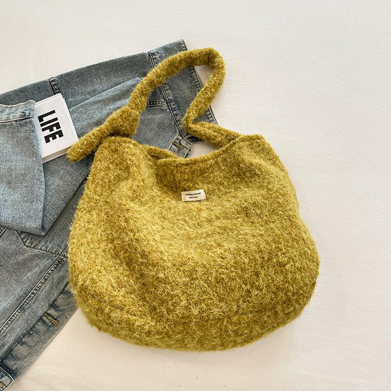 Woolen Bag Women's Large-capacity New Autumn and Winter Casual Fashion Simple Shoulder Bag Niche Design Commuter Tote Bag