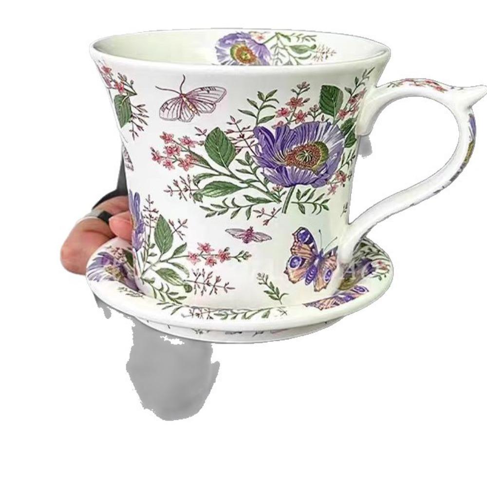 High-value retro coffee cup and saucer set, crape myrtle flower high-end exquisite gift box for housewarming, wedding birthday gift 450ml