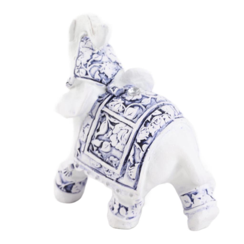 Decorative Elephant Statue Figurine Sculpture Resin Home Decor Collectible Ornament Blue and White Porcelain S(6 X 4 X