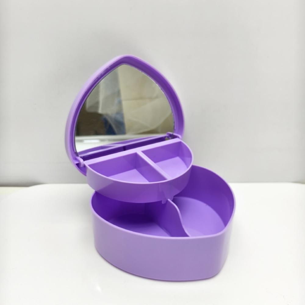 Large Capacity Heart Shape Jewelry Box with Mirror Plastic Jewelry Case Boxes Solid Color Portable Jewelry Organizer Display
