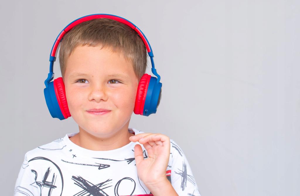 PowerLocus Buddy BlueRed Wireless LED MicroSD AUX Headphones for Kids