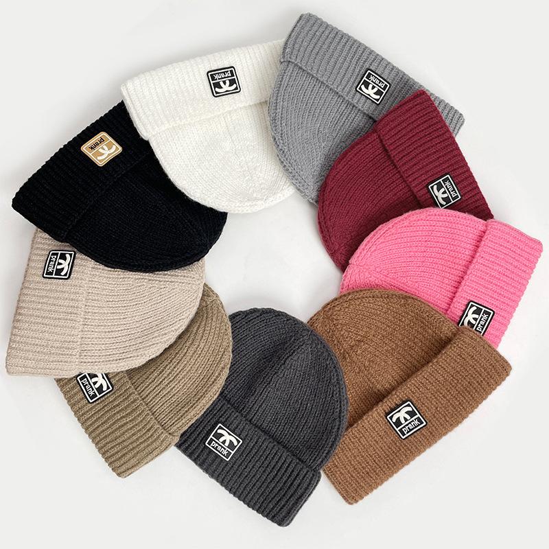 Knitted Hat for Women in Autumn and Winter Versatile Label Letter Hat New Warm Woolen Hat Ear Protection Trendy Thickened Cold Hat