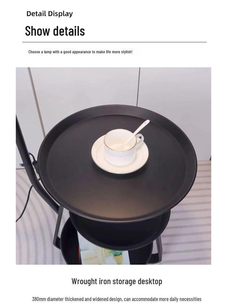 Chinese-Inspired Floor Lamp with Side Table and Storage, Perfect for Living Room Décor