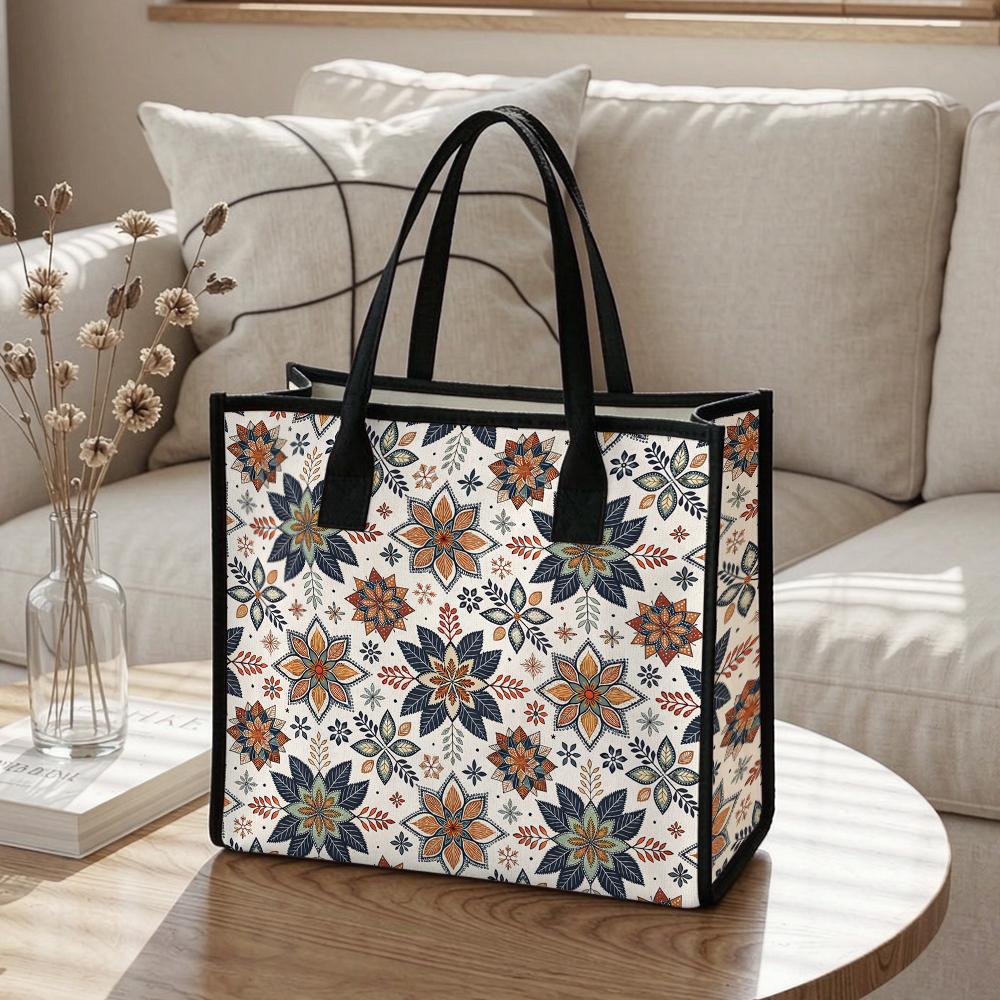 Bohemian Floral Printed Canvas Tote Bag for Daily Use