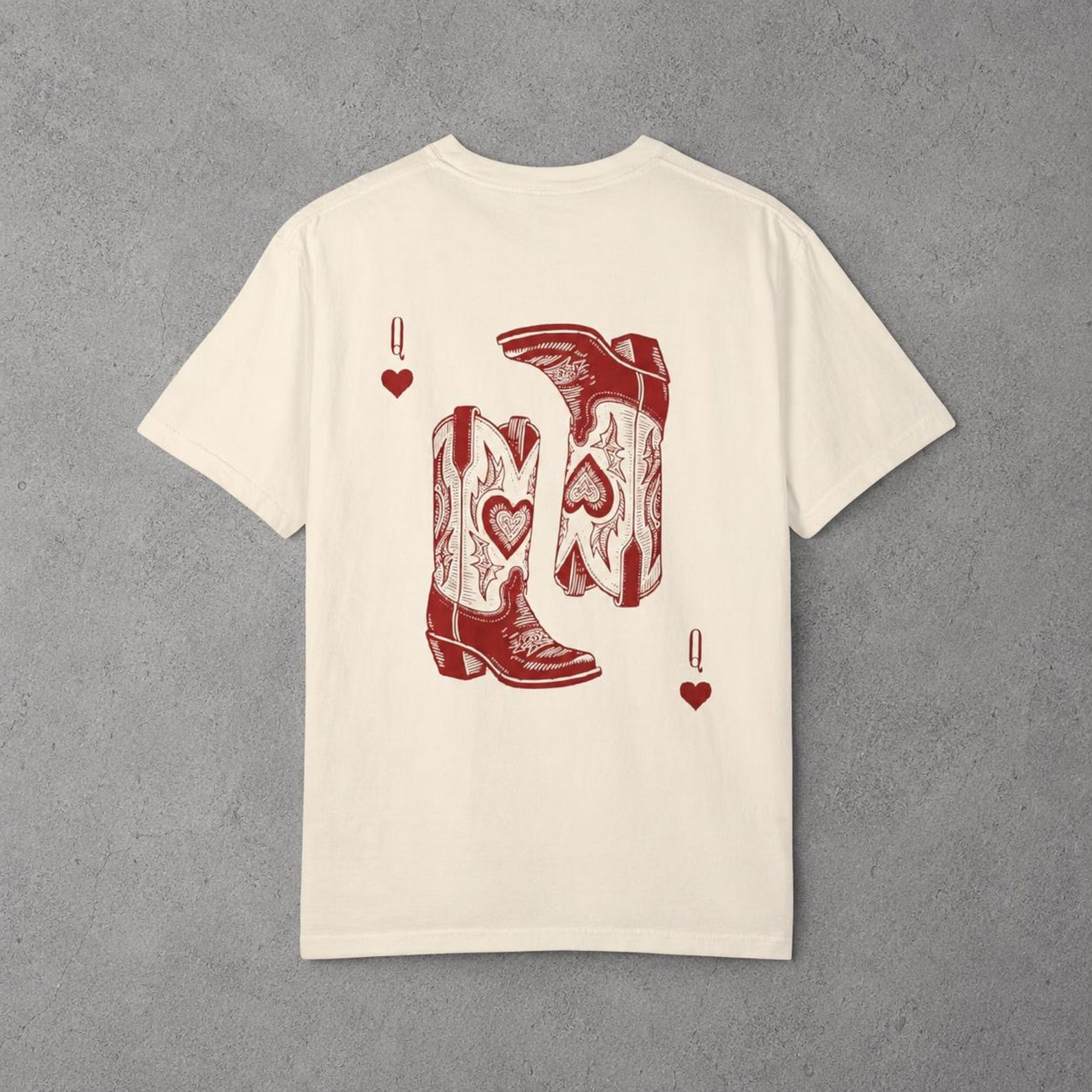 Queen of Hearts Cowboy Boots T-shirt | Playing Card Western Design S