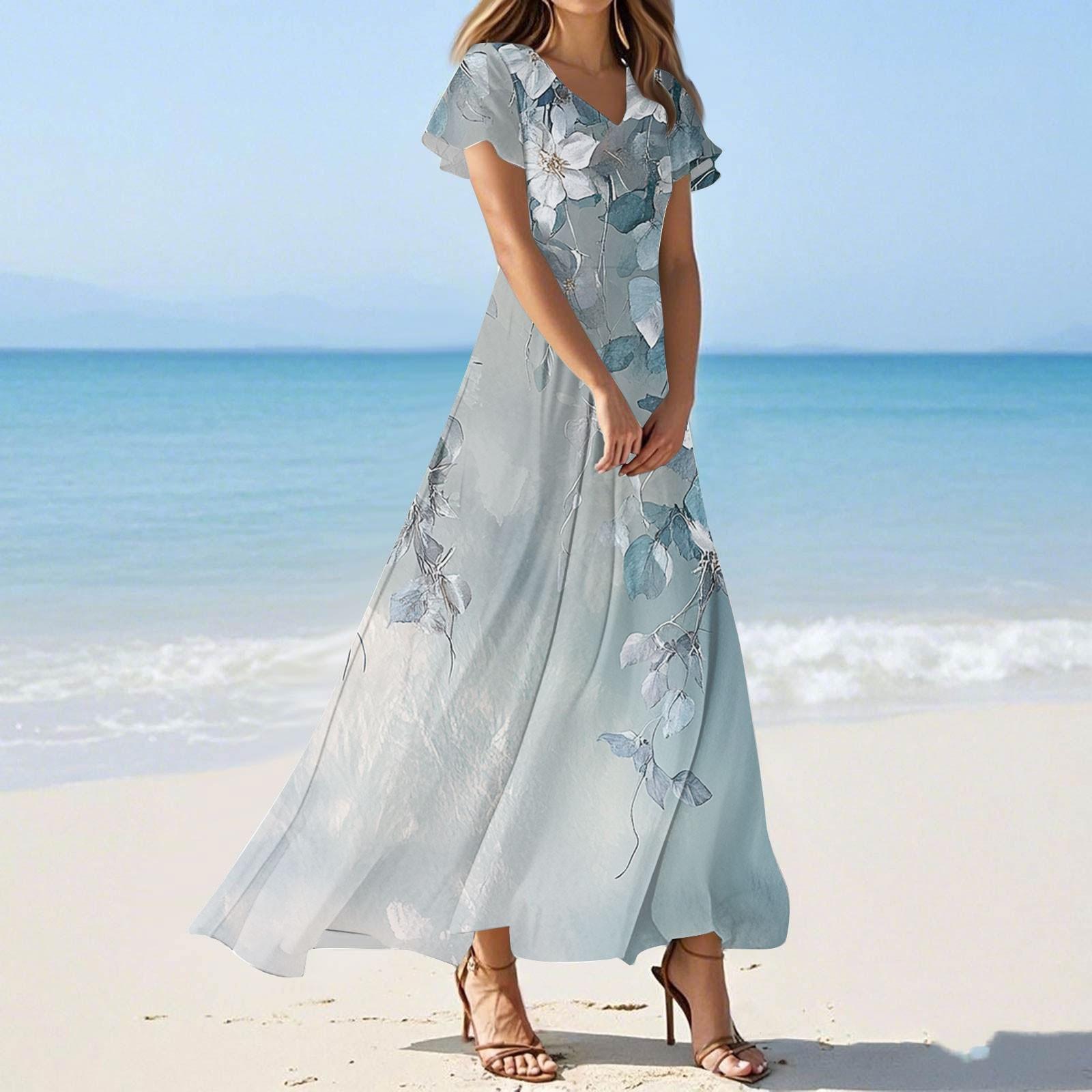 

Женское летнее повседневное модное платье с цветочным принтом и V-образным вырезом с коротким рукавом L