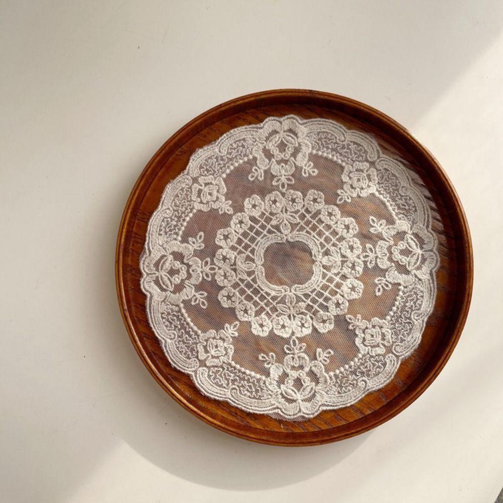 Embroidery Flower Lace Embroidery Placemat Round Cup Mat Doily Coaster Table Decor