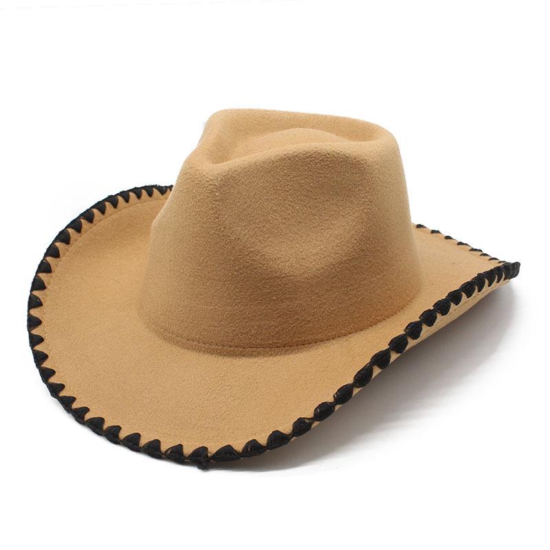 Crossed Edge Western Cowboy Hat Men'S And Women'S Outdoor Knight Hat Hemming Famous Style Curved Brim Top Hat