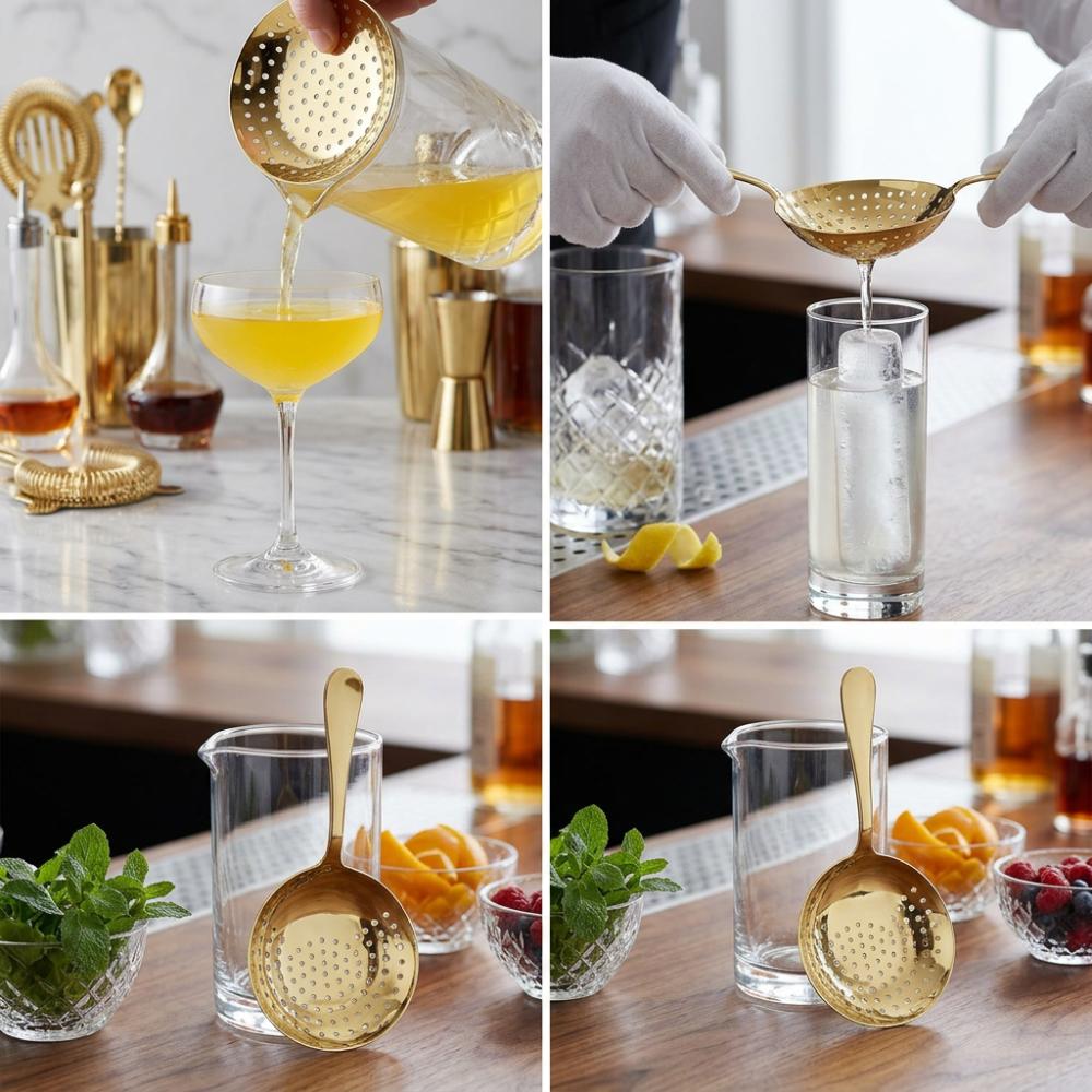304 Stainless Steel Cocktail Strainer Bar Tool Rounded Handle Multifunction Skimmer For Cocktail золотой