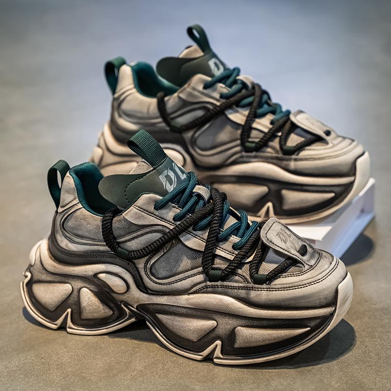 Fashion Chunky Sneaker Men Designer Sport Shoes Fashion Casual Microfiber Leather Fabric Breathable Height Increased Flat Platform Shoes