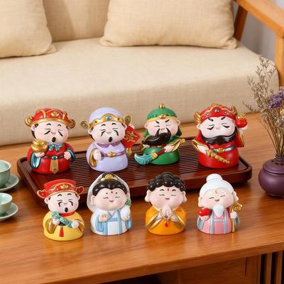 Cartoon God Of Wealth Figurine Hand-painted Chinese Immortals Statue Resin Sculpture Home Office Desktop Decor Figurine Ornament