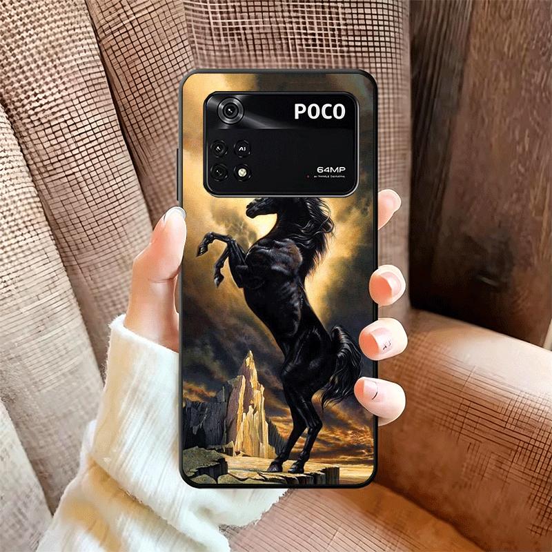 Black Horse Galloping Soft Phone Case for Xiaomi Poco X5 X6 X7 X8 Pro Max X3 F7 F8 Ultra M8 M7 M6 M5 Redmi 15 15C 14C 13C 12C X4