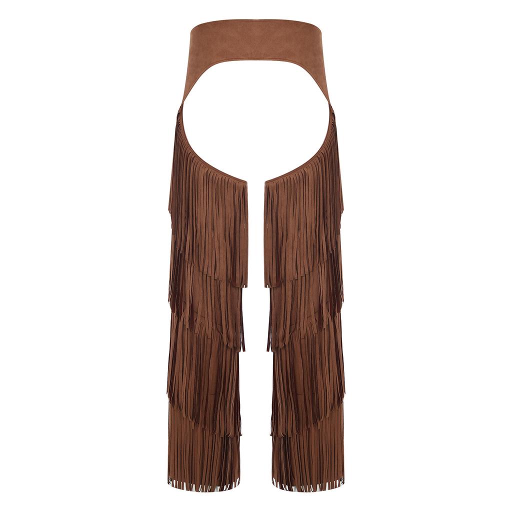 Western Cowboy Motorcycle Pants for Adults Men S-3XL - Open Crotch Buttless Style with Layered Fringe & Adjustable Buckles for Raves Holidays