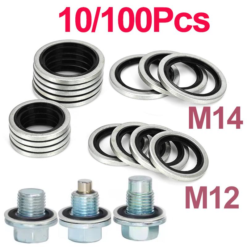 Car Oil Pan Drain Plug Washer Sealing Gasket M12 M14 Self Centering Galvanized Rubber Bonded Seal Washer Engine Oil Plug Washers