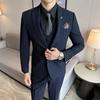 Slim Fit Striped Three-Piece Men's Suit - Casual Single-Breasted Wrinkle-Resistant Formal Wear.