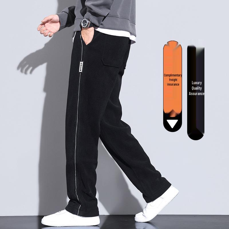 Men's Fleece-Lined Wide-Leg Sweatpants, Winter Sports Casual Pants for Spring/Autumn 2025