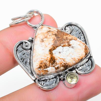 Natural Wild Horse, Citrine Gemstone 925 Sterling Silver Pendant 1.89" L4N16