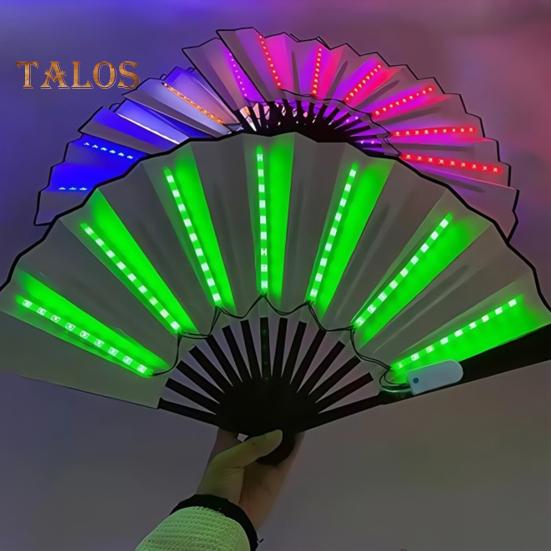 2 Pcs LED Lighted Dance Fans Foldable Handheld Rave Fans Light-up Folding Fans for Stage Performance Birthday Party Wedding