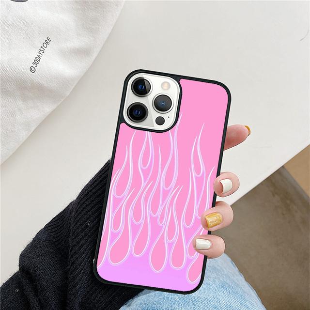 Flame Aesthetic Light Blue Fire Pink Phone Case For iPhone 17 Air 15 16 Cover  11 13 14 Pro Max 12 Plus Max XR