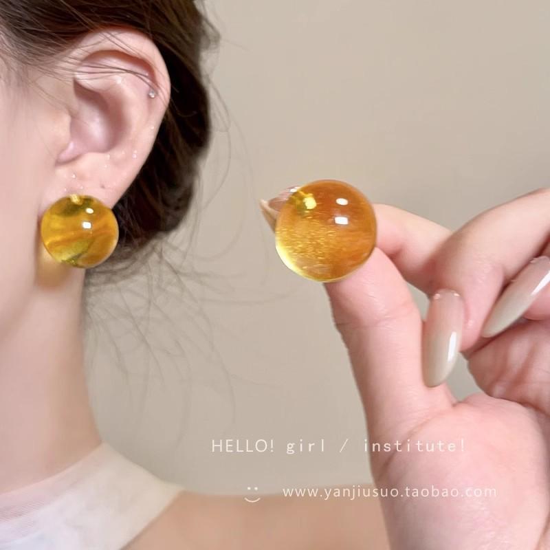 Summer dopamine color bubble stud earrings female design sense simple round bead earrings small fresh earrings