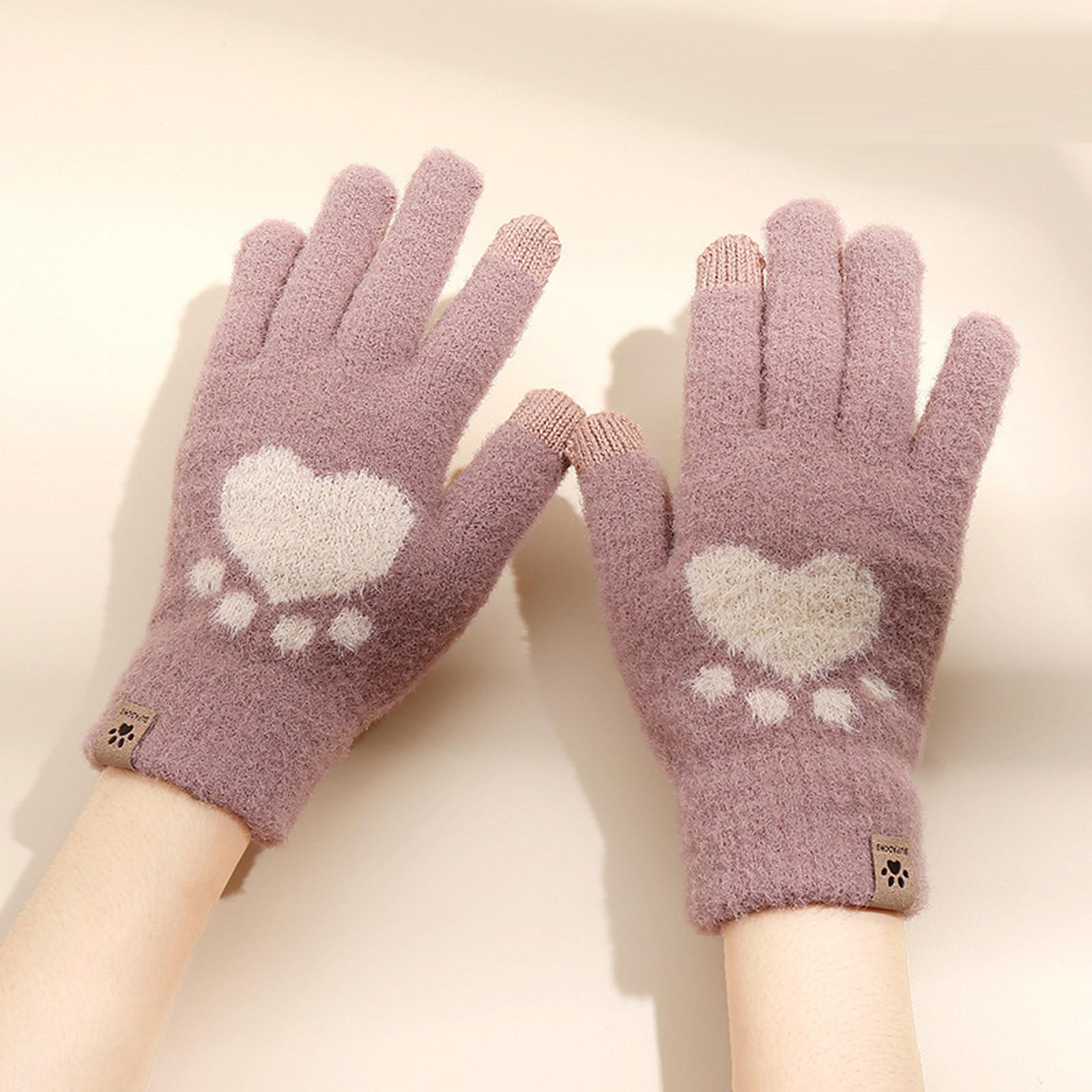 Women s Adult Cartoon Pattern Knitted Gloves Fleece Lined Warm Winter Gloves Touchscreen Compatible Soft Fabric