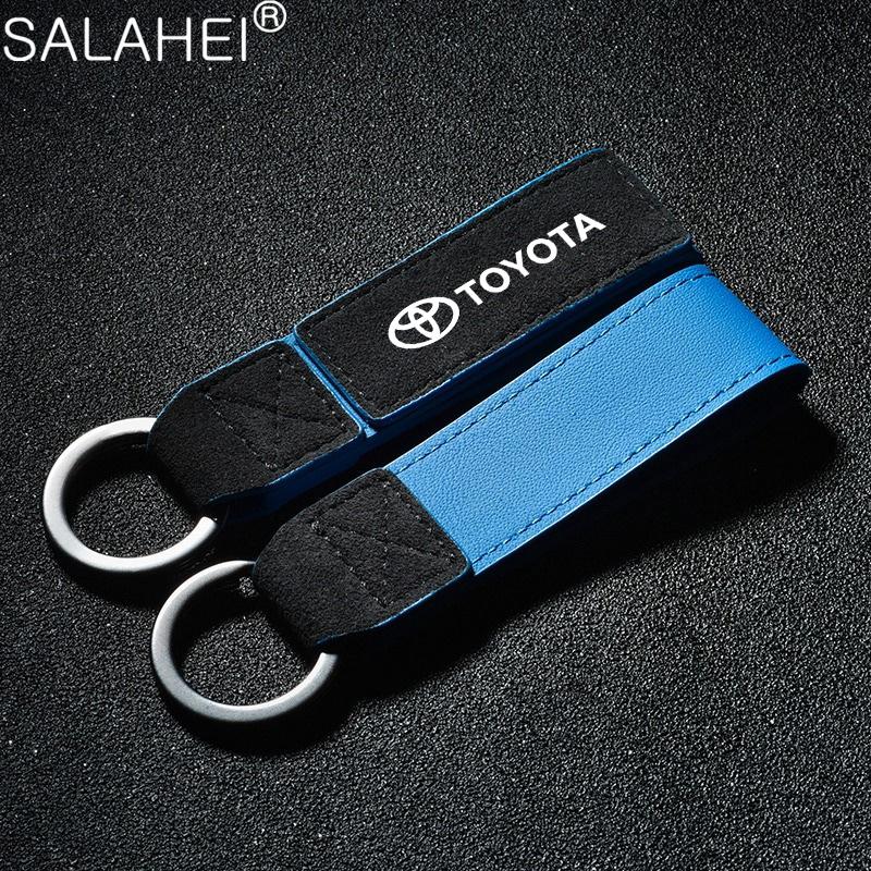 Suede Leather Car Vintage Keychain Zinc Alloy Key Ring For Toyota Hilux Aygo Yaris Ractis Corolla Camry CHR Auris Tacoma Cruiser