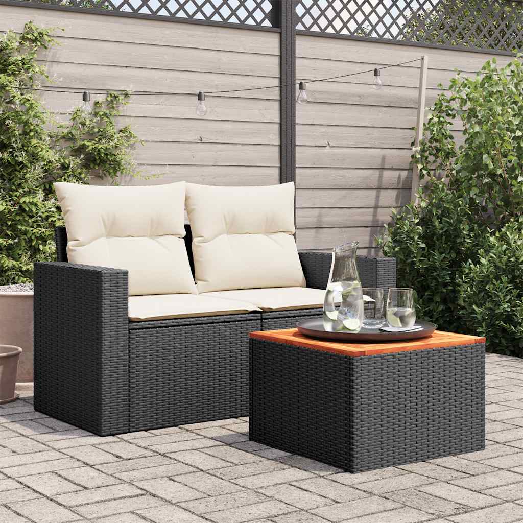 Garden Table Black 55 x 55 x 37 cm Poly Rattan and Acacia Wood