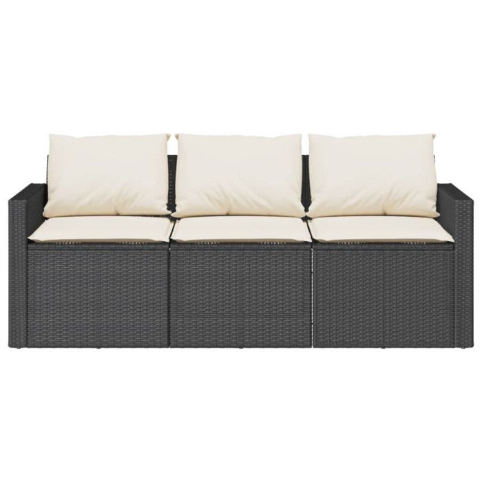 VidaXL Garden Sofa with Cushions 3-Seater Black Wicker, Outdoor Sofa, 3-Seater Garden Sofa, Sofa 366340