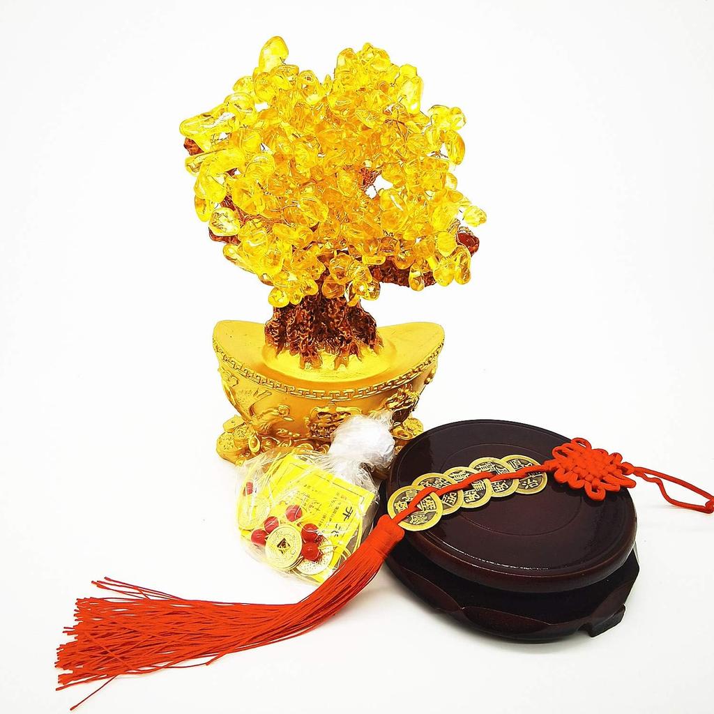 Feng Shui Yellow Quartz Crystal Tree, Bonsai Style Money Trees Decoration for Luck and Wealth (Yuan Bao)
